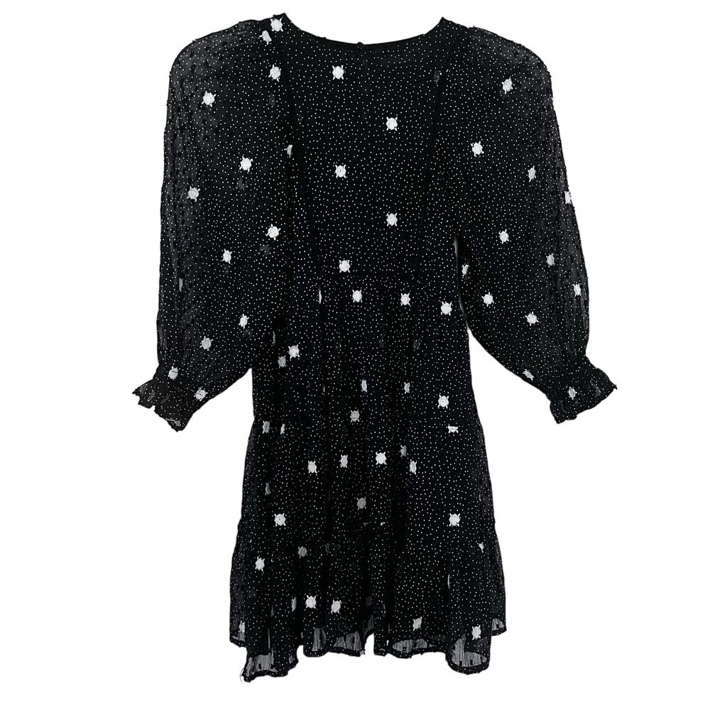 Zara girls black tulle dress white polka dots flowers size 8